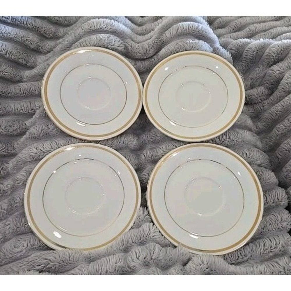 D'OR 011 Porcelain (Set of 4) 6 2/16 in. Plates White Gold China Glossy Printed